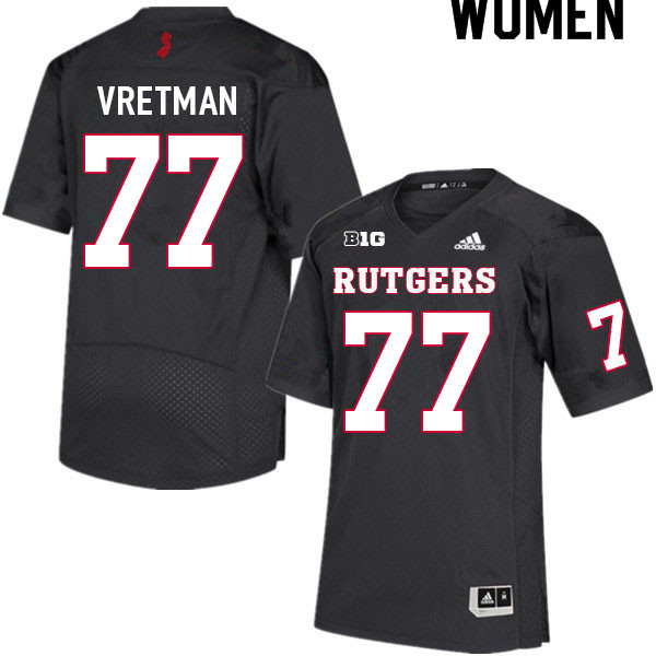 Women #77 Sam Vretman Rutgers Scarlet Knights College Football Jerseys Sale-Black - Click Image to Close